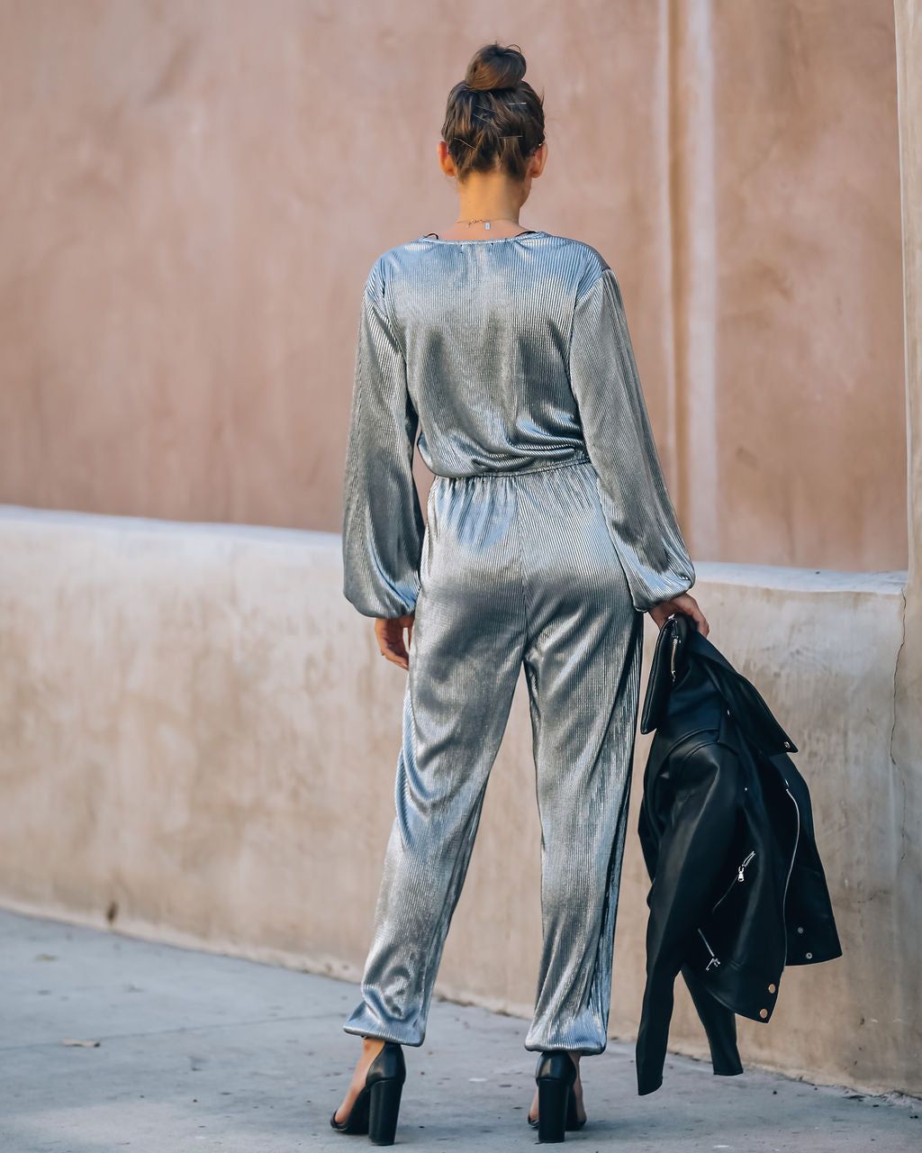 That's A Wrap Pocketed Plisse Jumpsuit - Silver - FINAL SALE sold by Vici product image thumbnail 2