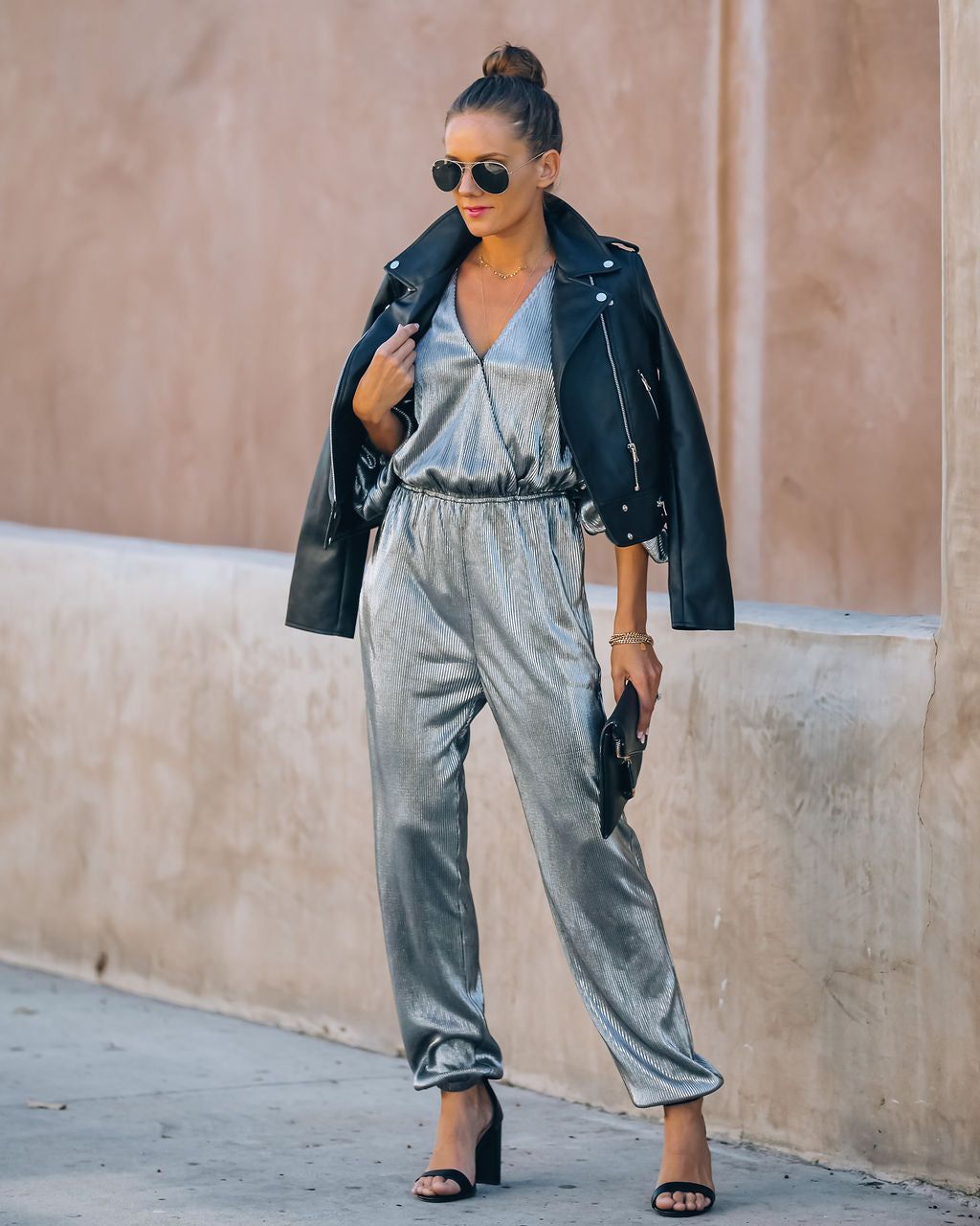 That's A Wrap Pocketed Plisse Jumpsuit - Silver - FINAL SALE sold by Vici product image thumbnail 9