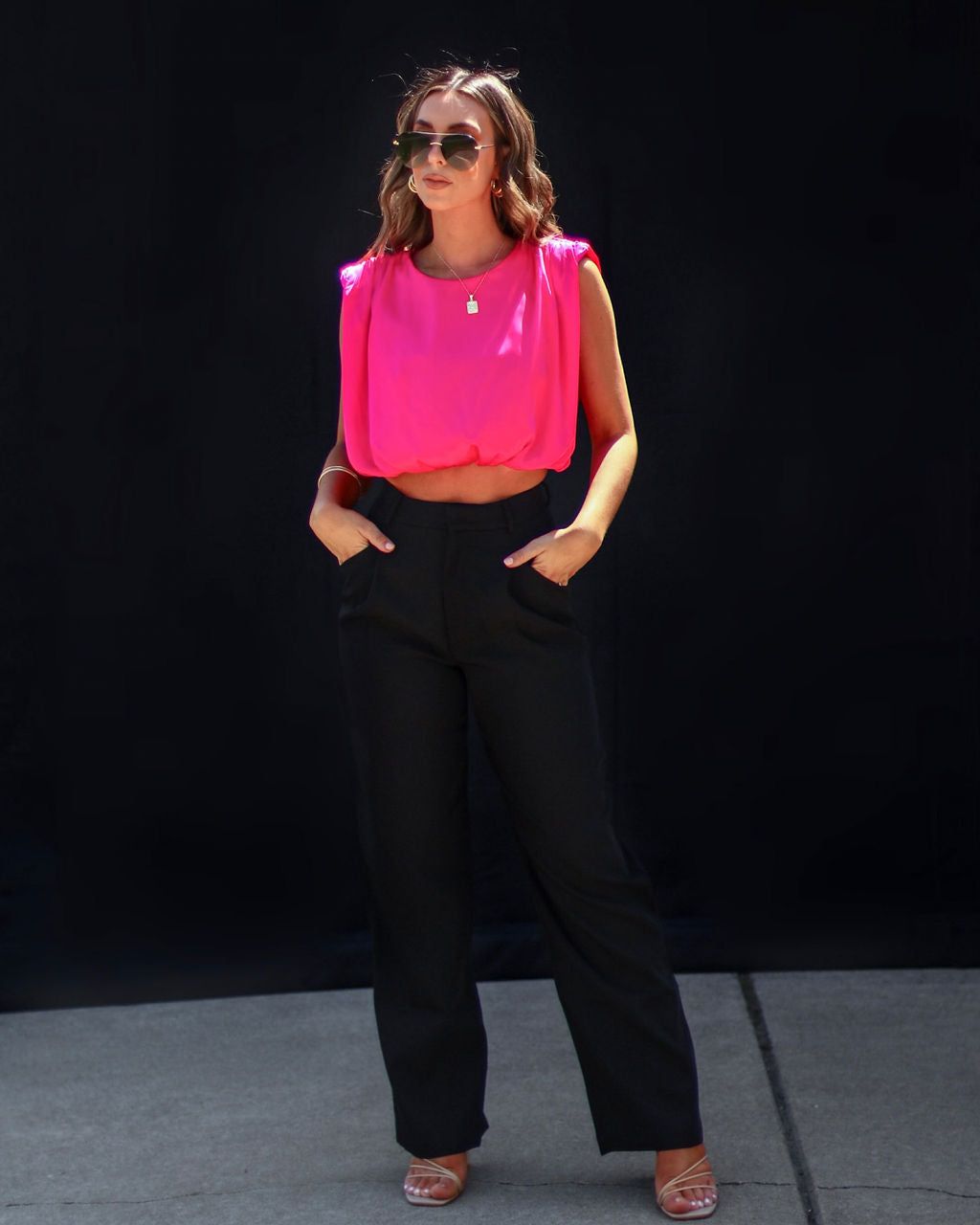 Fancy Shenanigans Satin Padded Shoulder Crop Top - Hot Pink - FINAL SALE sold by Vici product image thumbnail 5