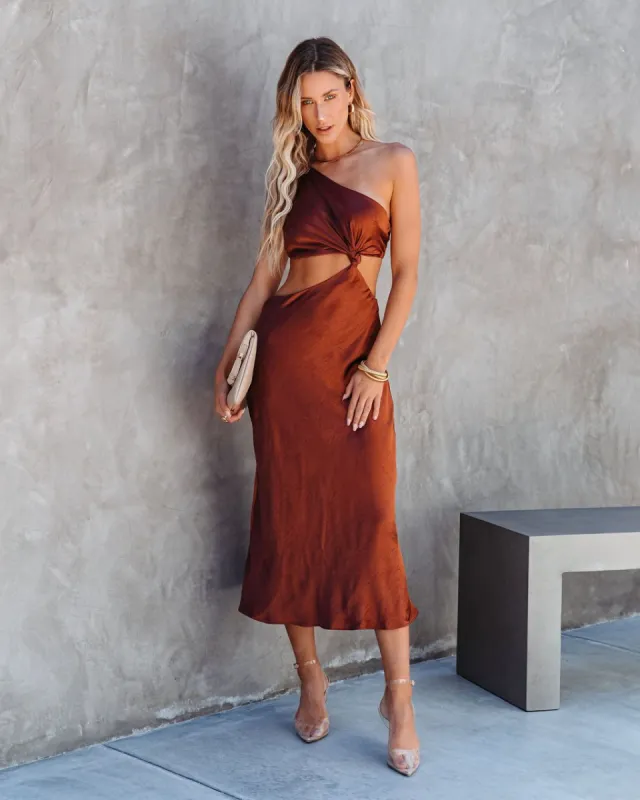 Amused Satin Cutout Midi Dress sold by Vici