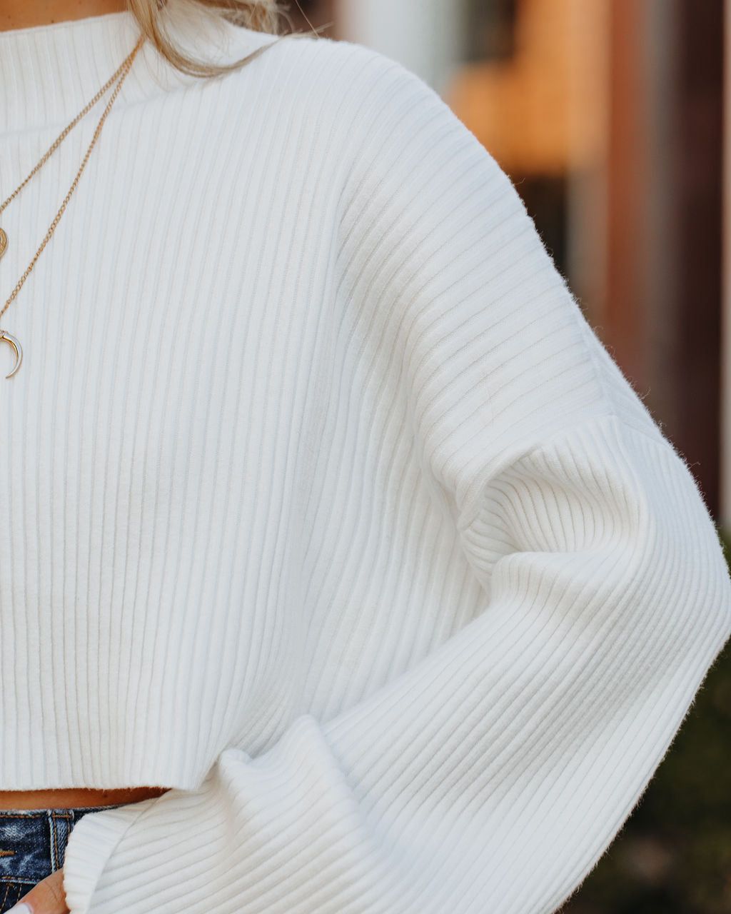 Zed Cropped Ribbed Knit Sweater - Ivory - FINAL SALE sold by Vici product image thumbnail 4