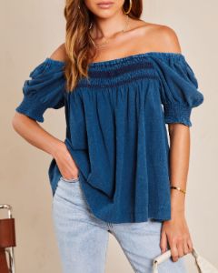Marcelina Cotton Smocked Babydoll Top sold by Vici