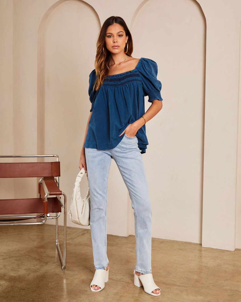 Marcelina Cotton Smocked Babydoll Top sold by Vici product image thumbnail 3