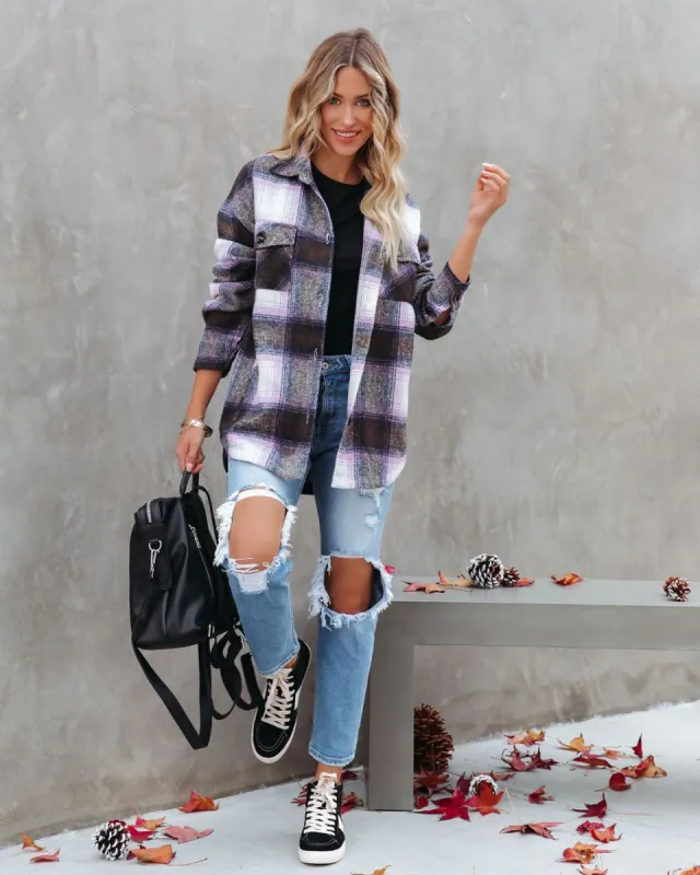 Hometown Pocketed Plaid Shacket - Lavender - FINAL SALE sold by Vici