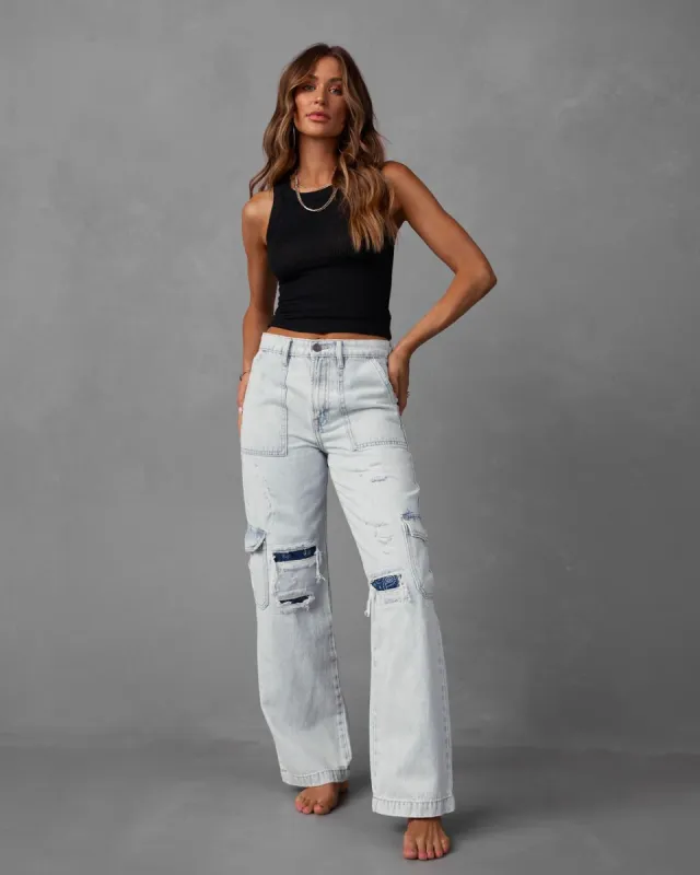 River High Waisted Cargo Jeans sold by Vici