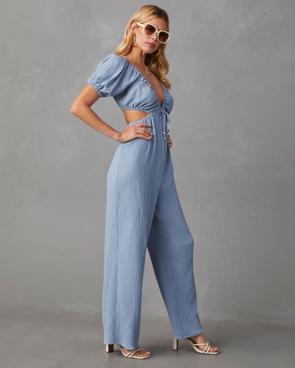 Jhene Cutout Short Sleeve Jumpsuit - Denim - FINAL SALE sold by Vici product image thumbnail 4