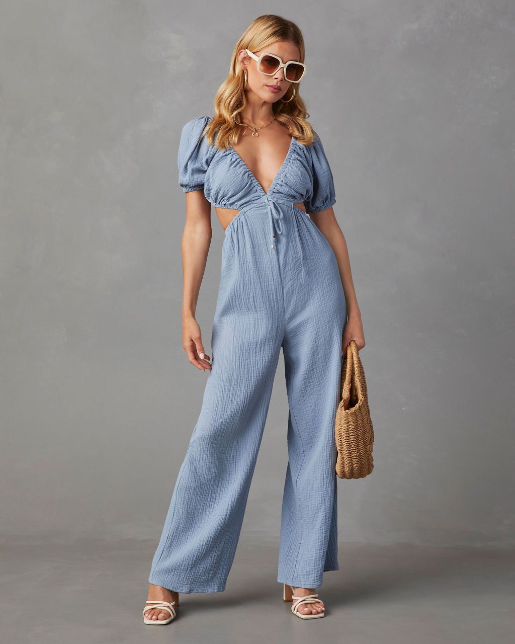 Jhene Cutout Short Sleeve Jumpsuit - Denim - FINAL SALE sold by Vici