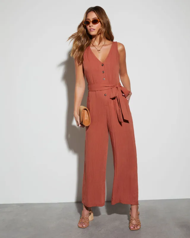 Ember Glow Tie Waist Jumpsuit sold by Vici