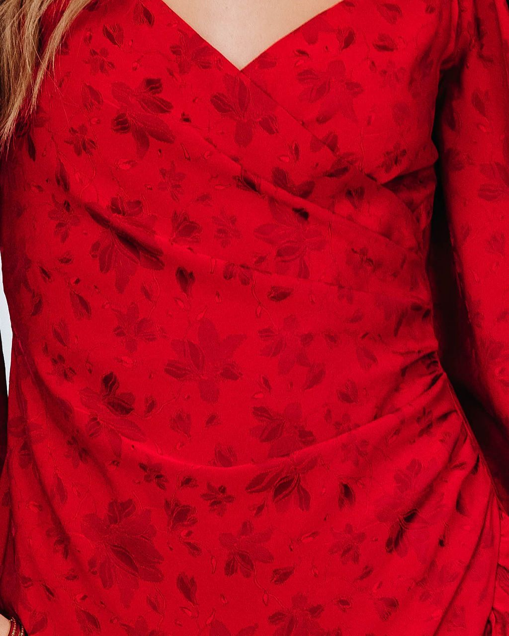 Rosario Embossed Ruffle Midi Dress - Red - FINAL SALE sold by Vici product image thumbnail 2