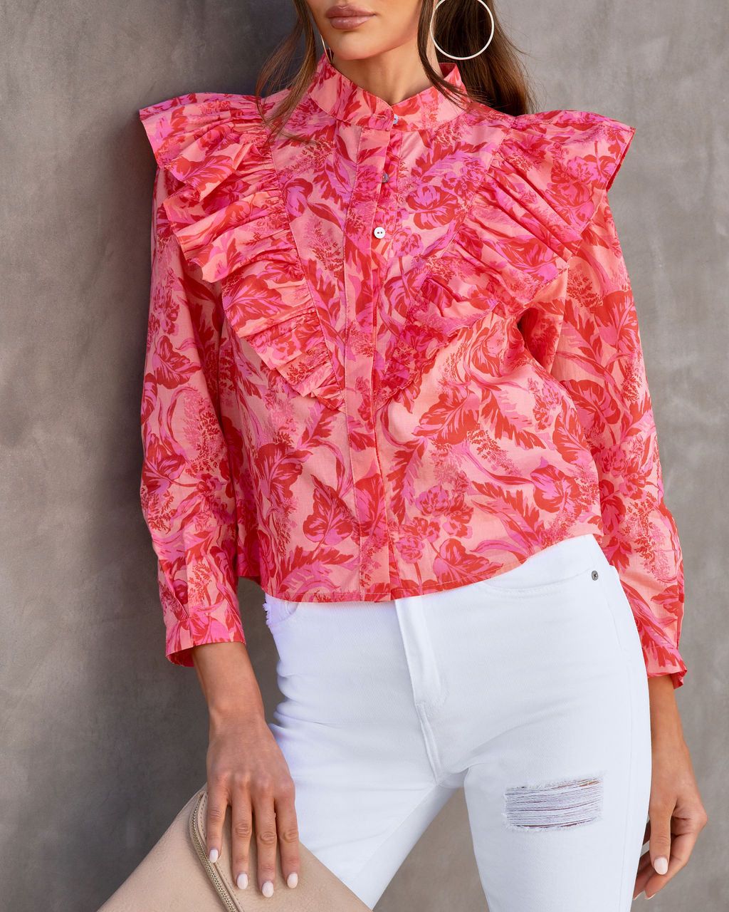 Kamila Floral Cotton Ruffle Button Down Top sold by Vici product image thumbnail 2