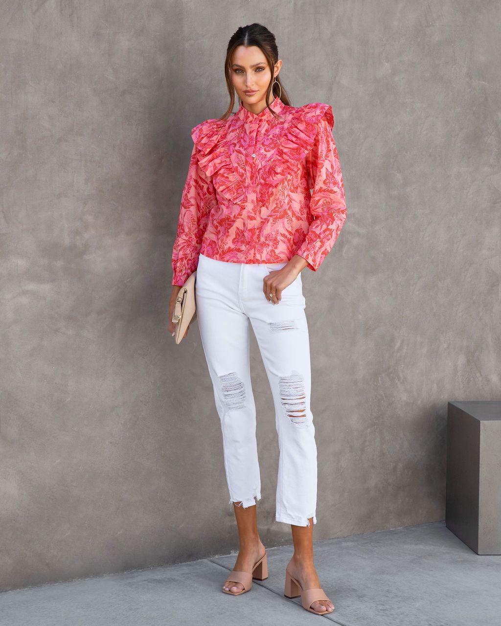 Kamila Floral Cotton Ruffle Button Down Top sold by Vici product image thumbnail 3