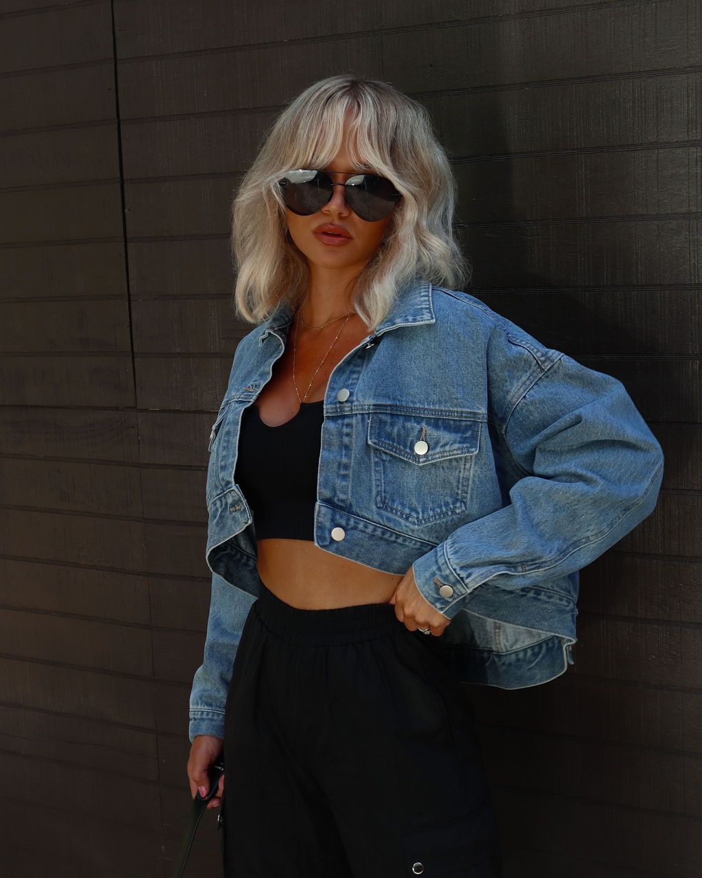 Jorise Cropped Denim Jacket - Denim sold by Vici product image thumbnail 5