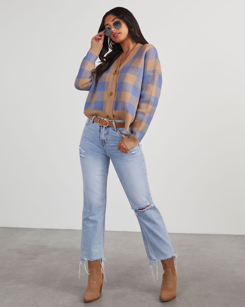 Like Totally Plaid Knit Cardigan sold by Vici product image thumbnail 5