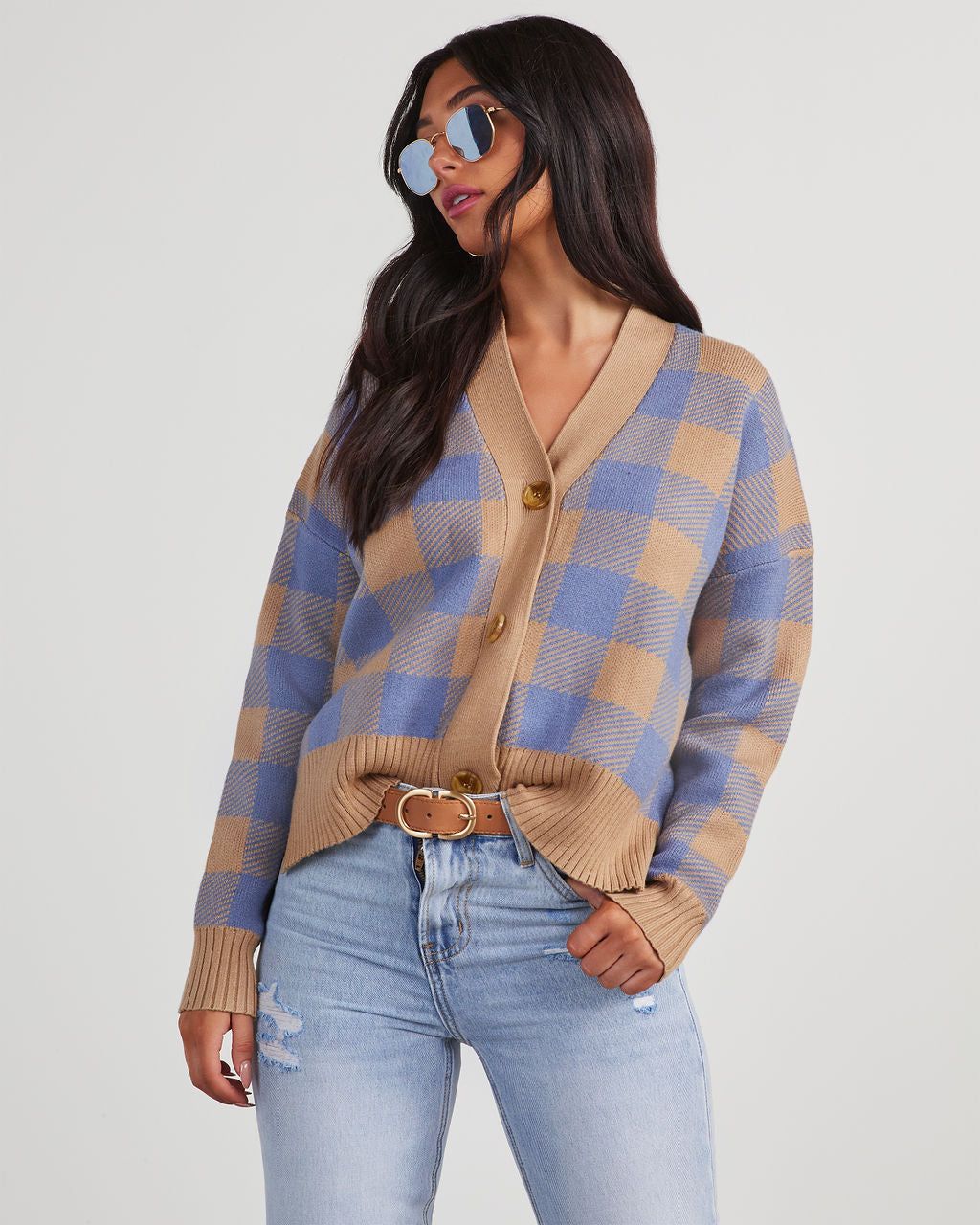 Like Totally Plaid Knit Cardigan sold by Vici product image thumbnail 3