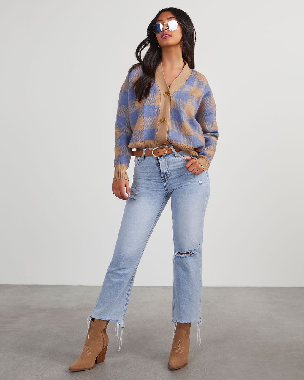 Like Totally Plaid Knit Cardigan sold by Vici product image thumbnail 2