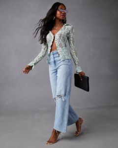 Mystine Lace Floral Long Sleeve Top - Green - FINAL SALE sold by Vici