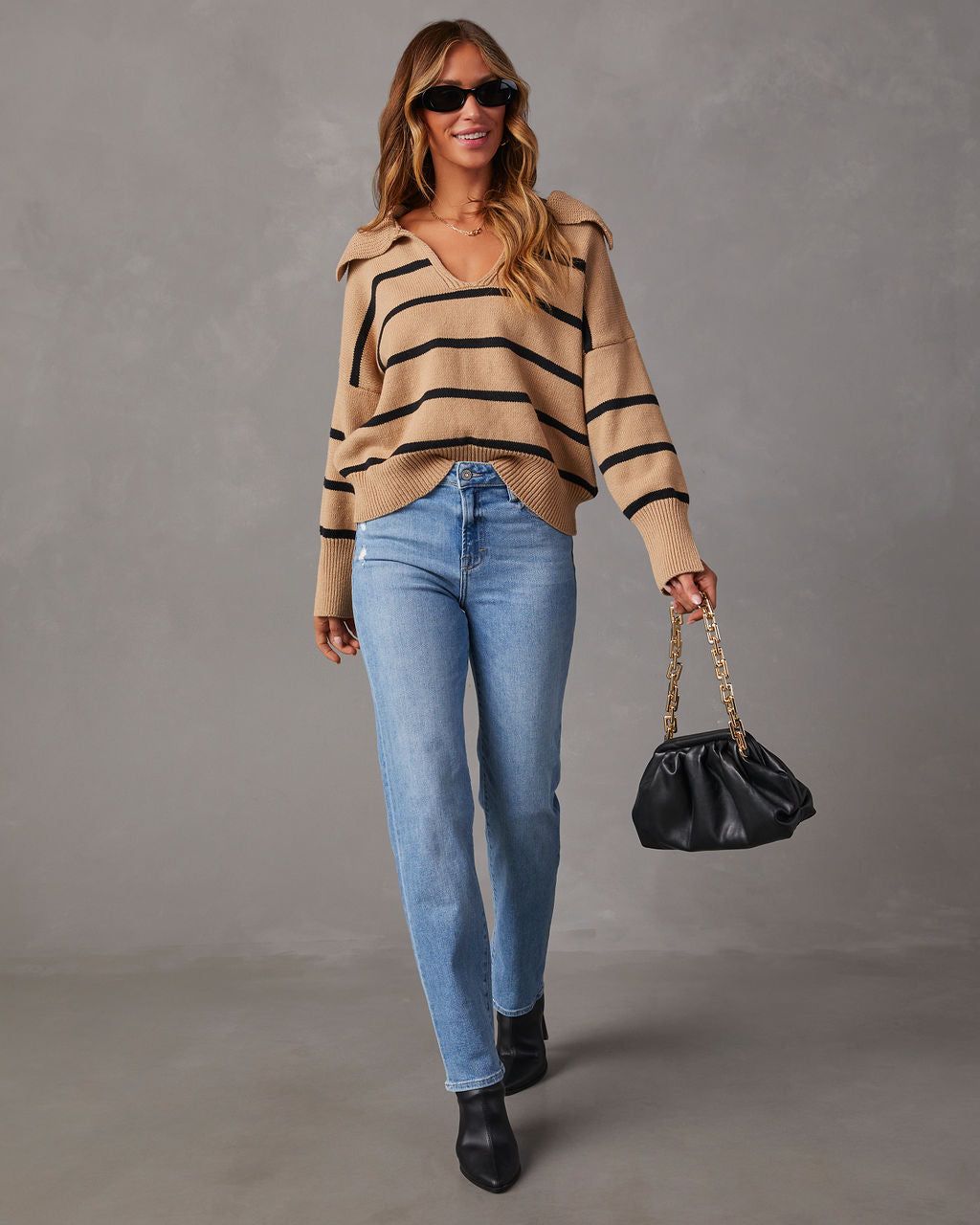 Jessie Striped Knit Collared Pullover Sweater sold by Vici product image thumbnail 5
