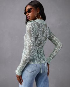 Mystine Lace Floral Long Sleeve Top - Green - FINAL SALE sold by Vici