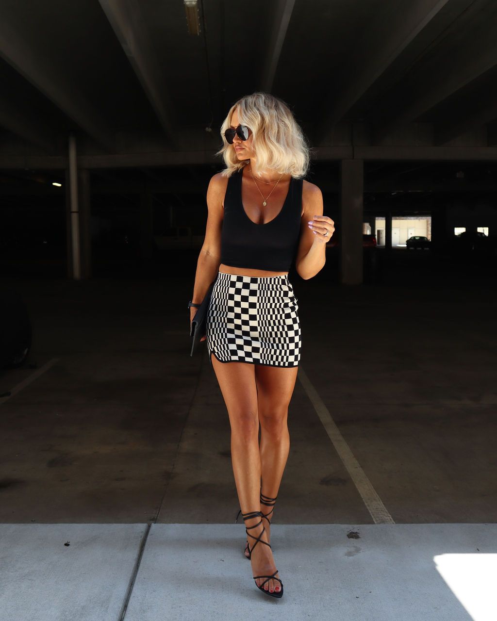 Edith Checkered Knit Mini Skirt sold by Vici