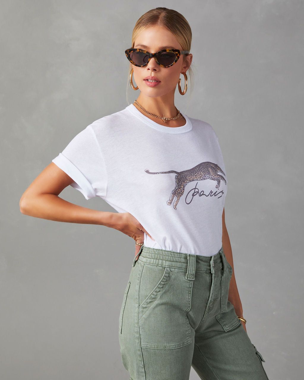 Paris Cheetah Graphic Tee - White - SALE sold by Vici product image thumbnail 3
