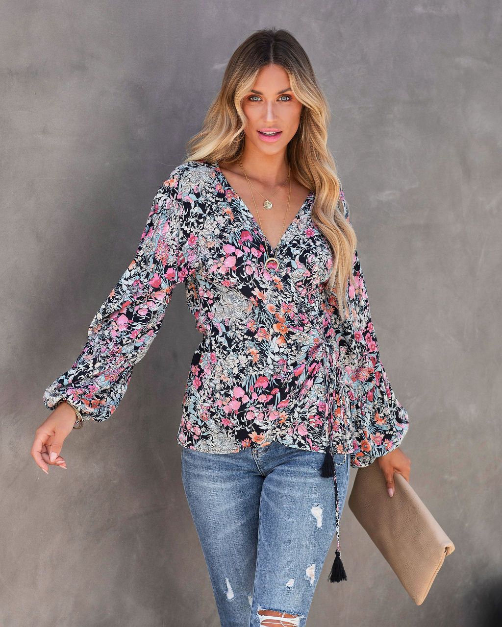 Blossom Babe Floral Wrap Top sold by Vici