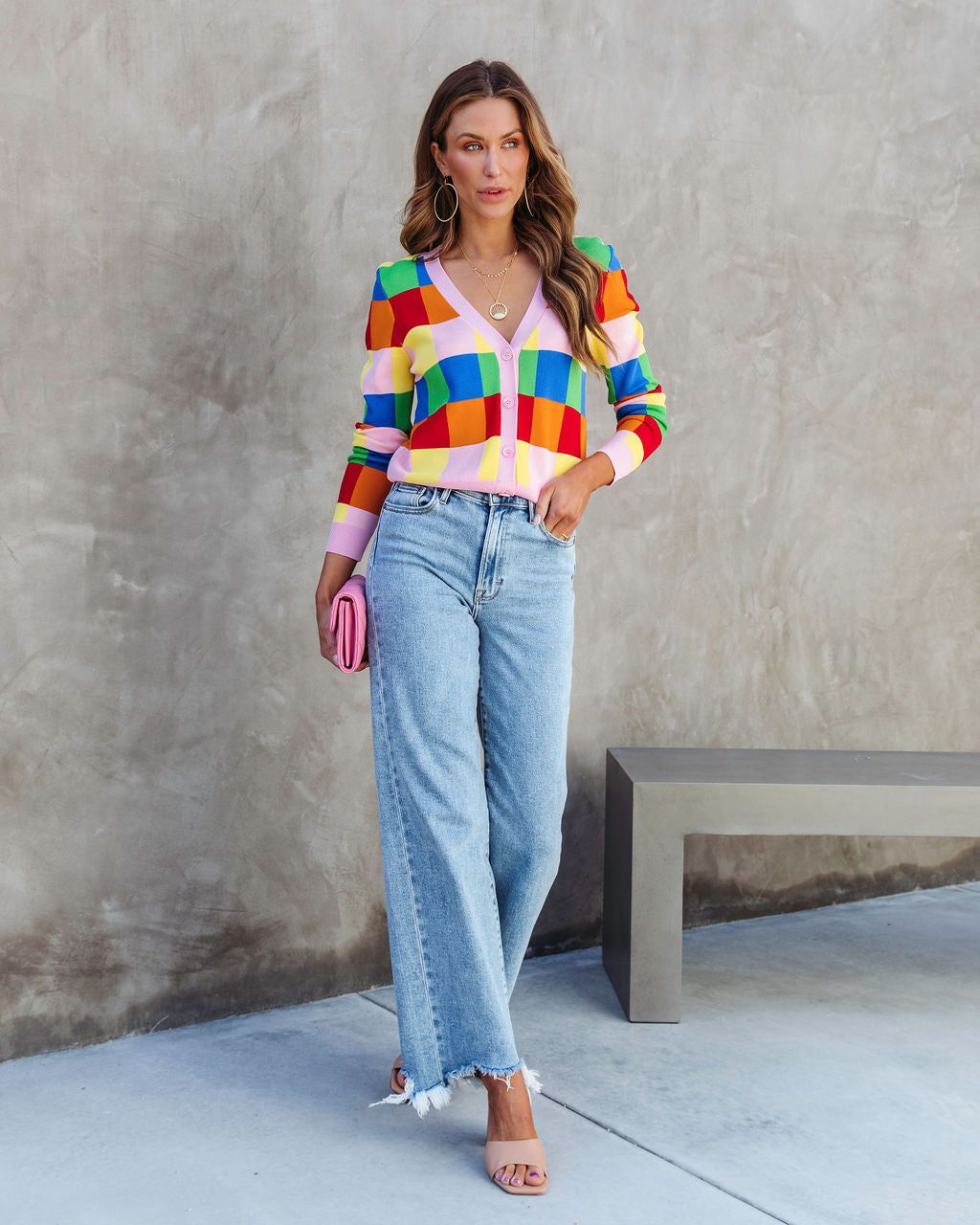 Full Of Dreams Knit Checkered Button Front Cardigan - FINAL SALE sold by Vici product image thumbnail 3