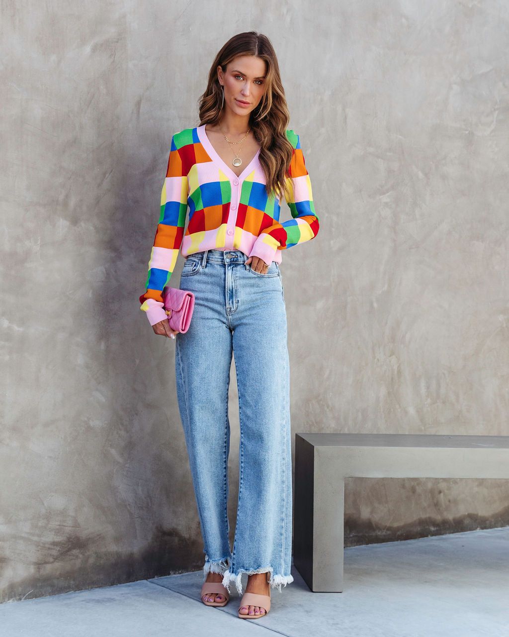 Full Of Dreams Knit Checkered Button Front Cardigan - FINAL SALE sold by Vici