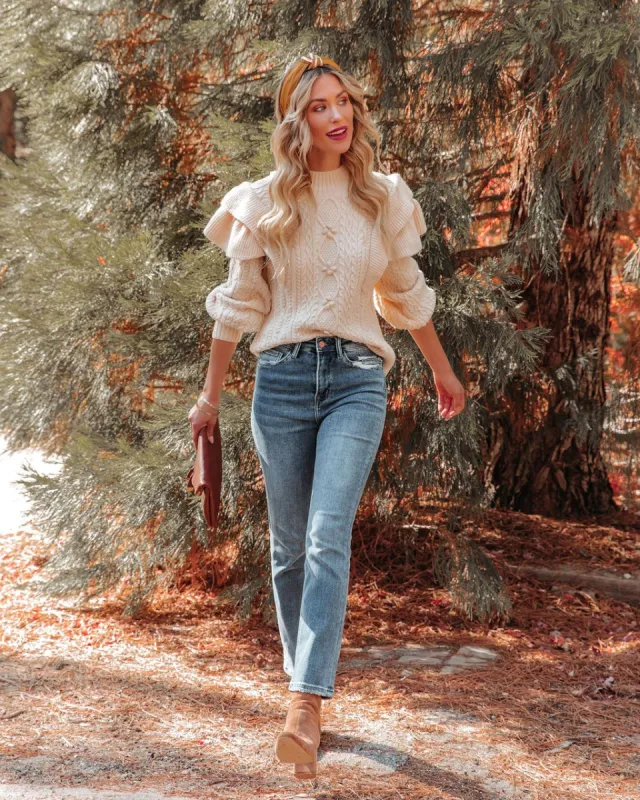 Veer Ruffle Cable Knit Sweater - FINAL SALE sold by Vici