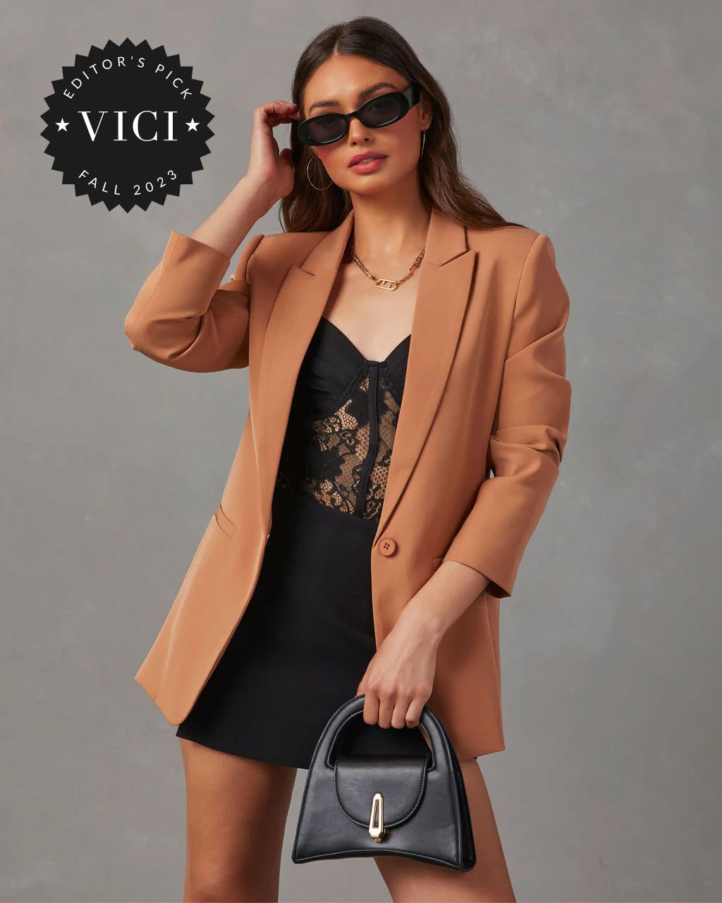 Standards Pocketed Blazer - Tan sold by Vici
