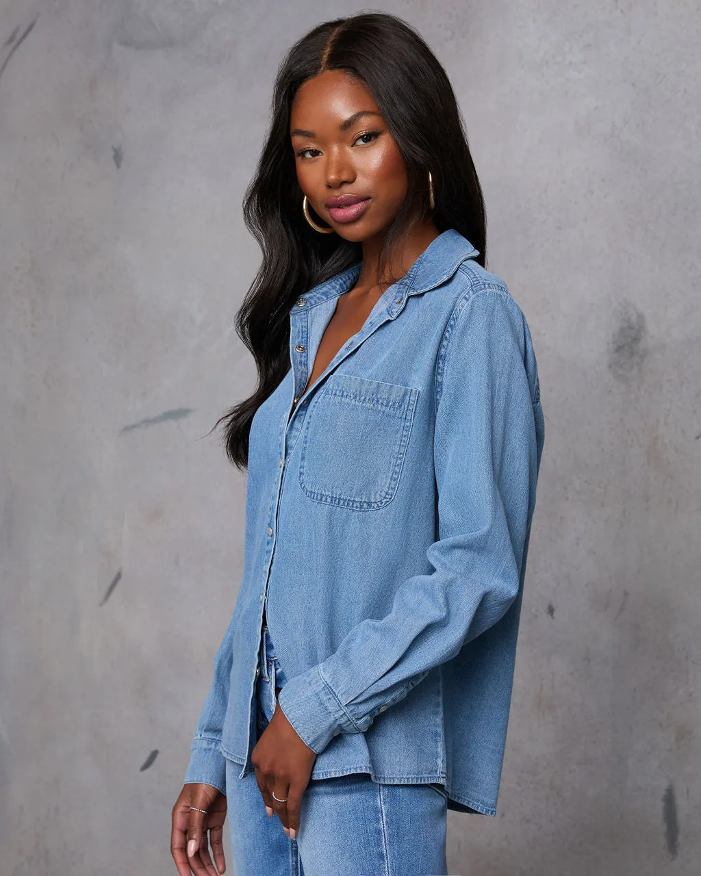Juniper Haze Denim Button Down Top sold by Vici product image thumbnail 3