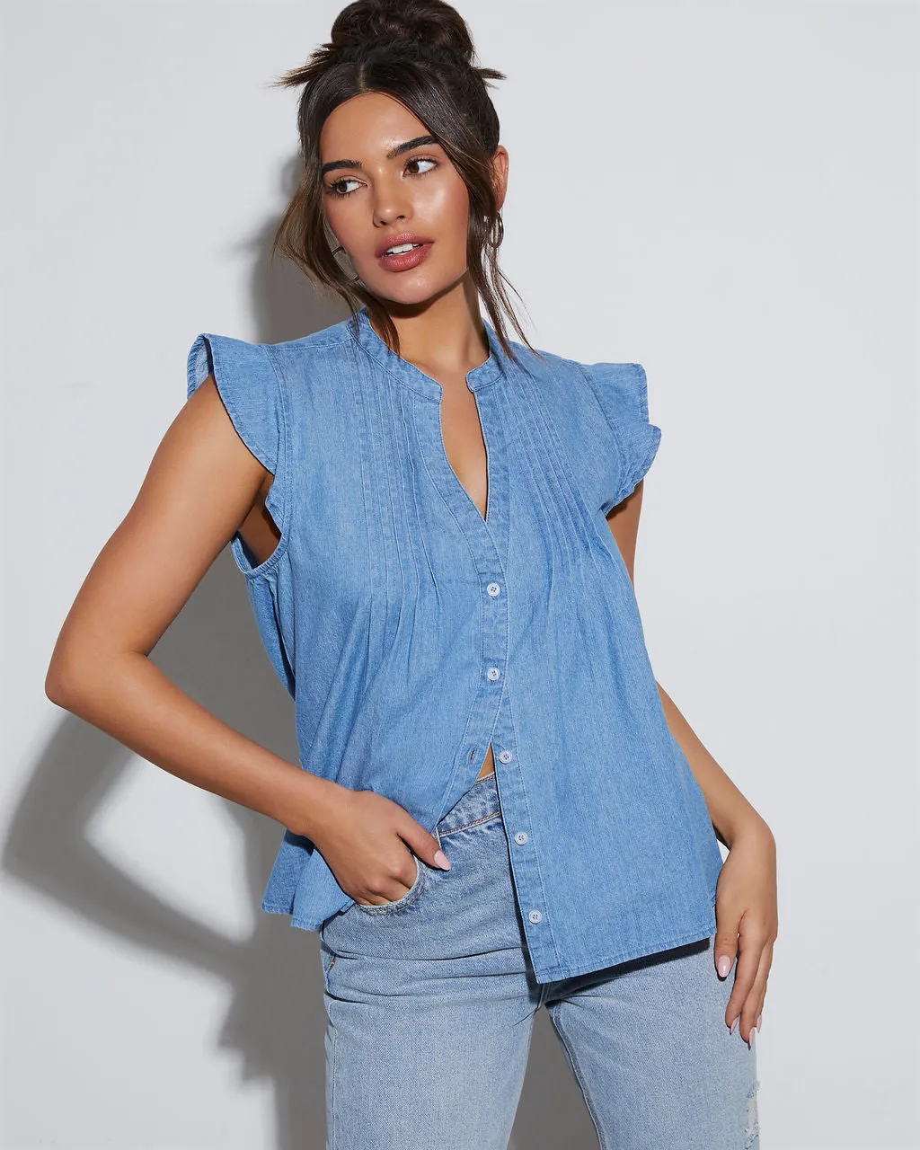 Ajay Denim Short Sleeve Blouse sold by Vici product image thumbnail 5