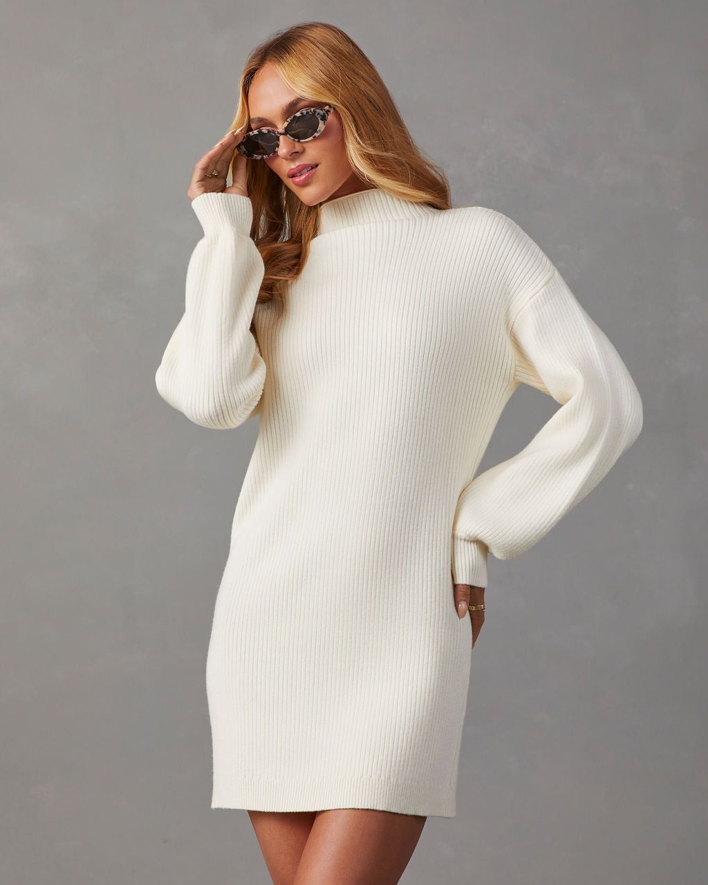 Anastasia Mock Neck Knit Sweater Dress - Cream sold by Vici product image thumbnail 2
