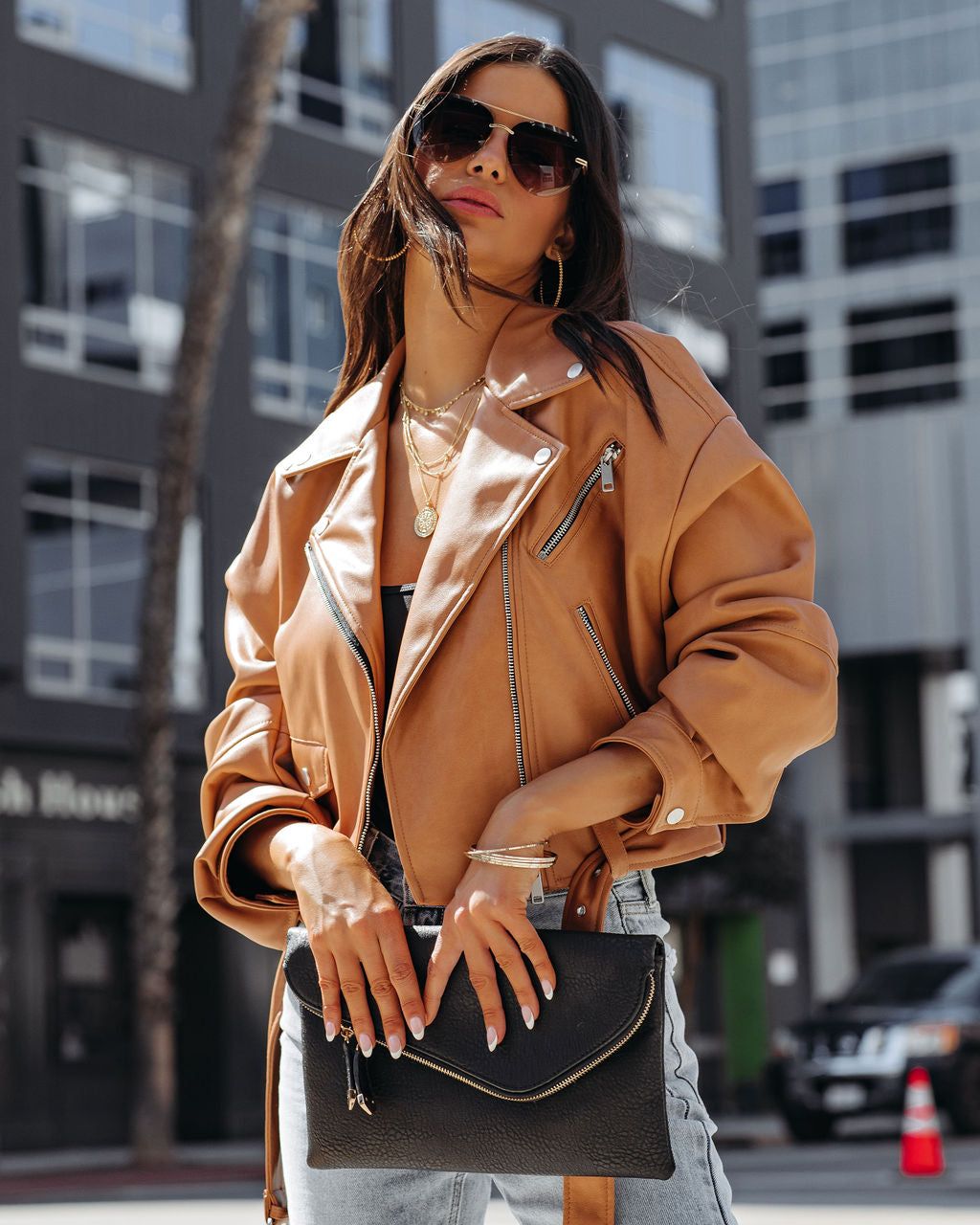Lucia Pocketed Faux Leather Crop Moto Jacket - Biscotti - FINAL SALE sold by Vici product image thumbnail 7
