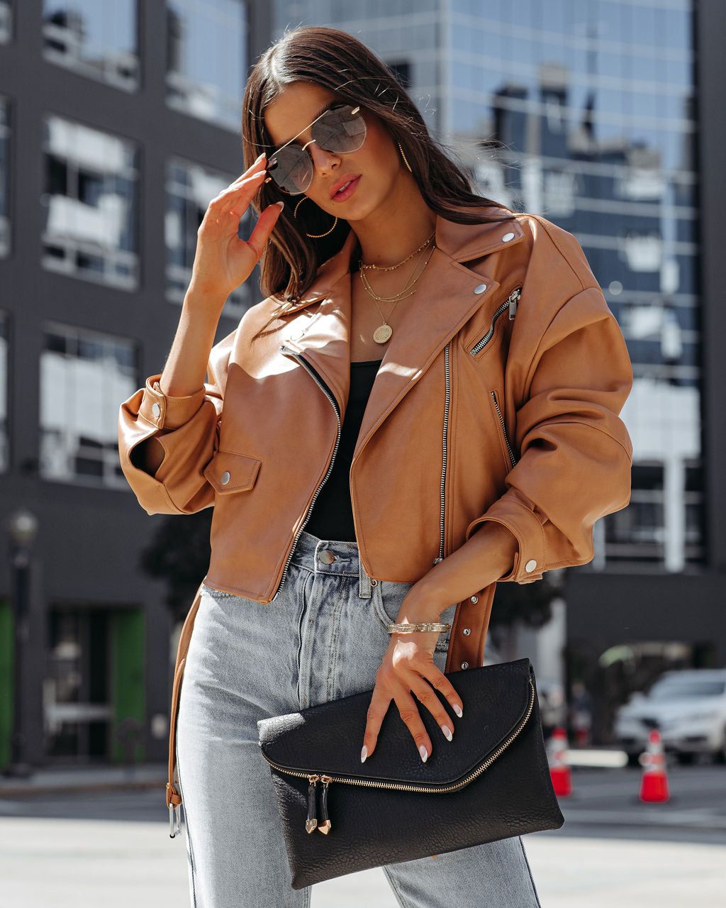 Lucia Pocketed Faux Leather Crop Moto Jacket - Biscotti - FINAL SALE sold by Vici product image thumbnail 9
