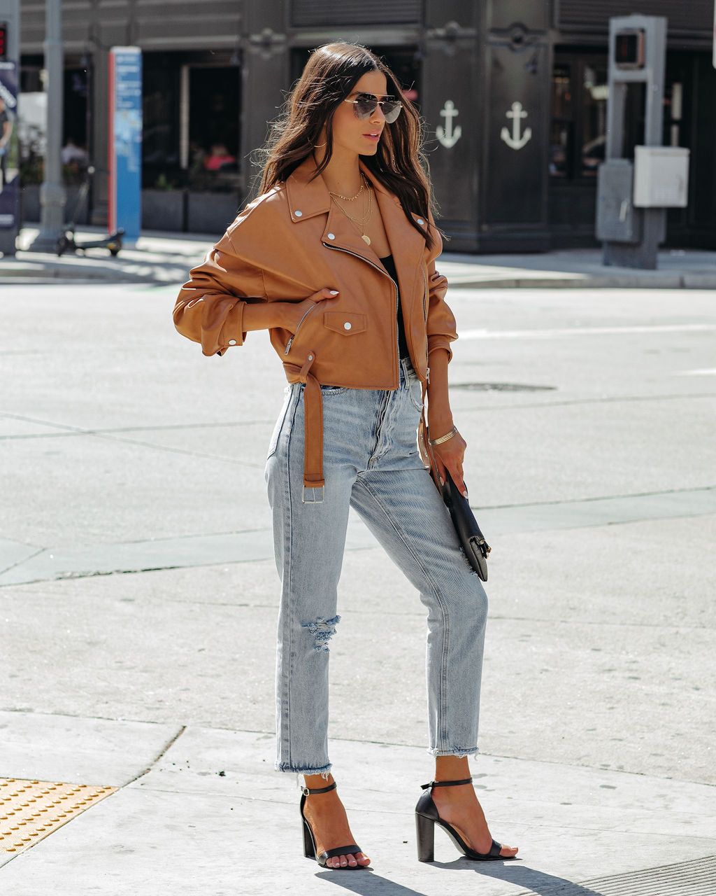 Lucia Pocketed Faux Leather Crop Moto Jacket - Biscotti - FINAL SALE sold by Vici product image thumbnail 3