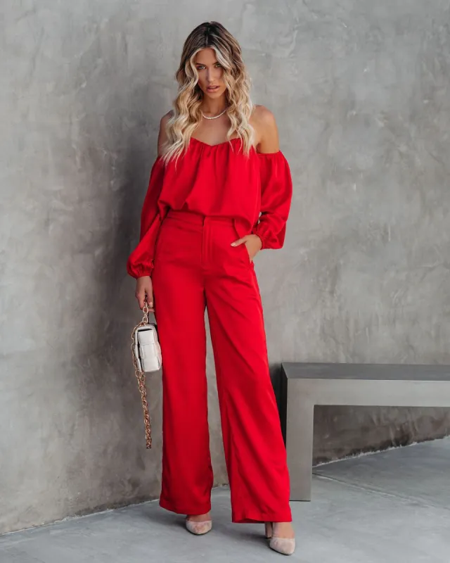 Clockwork Pocketed Satin Wide Leg Trousers - Red - FINAL SALE sold by Vici