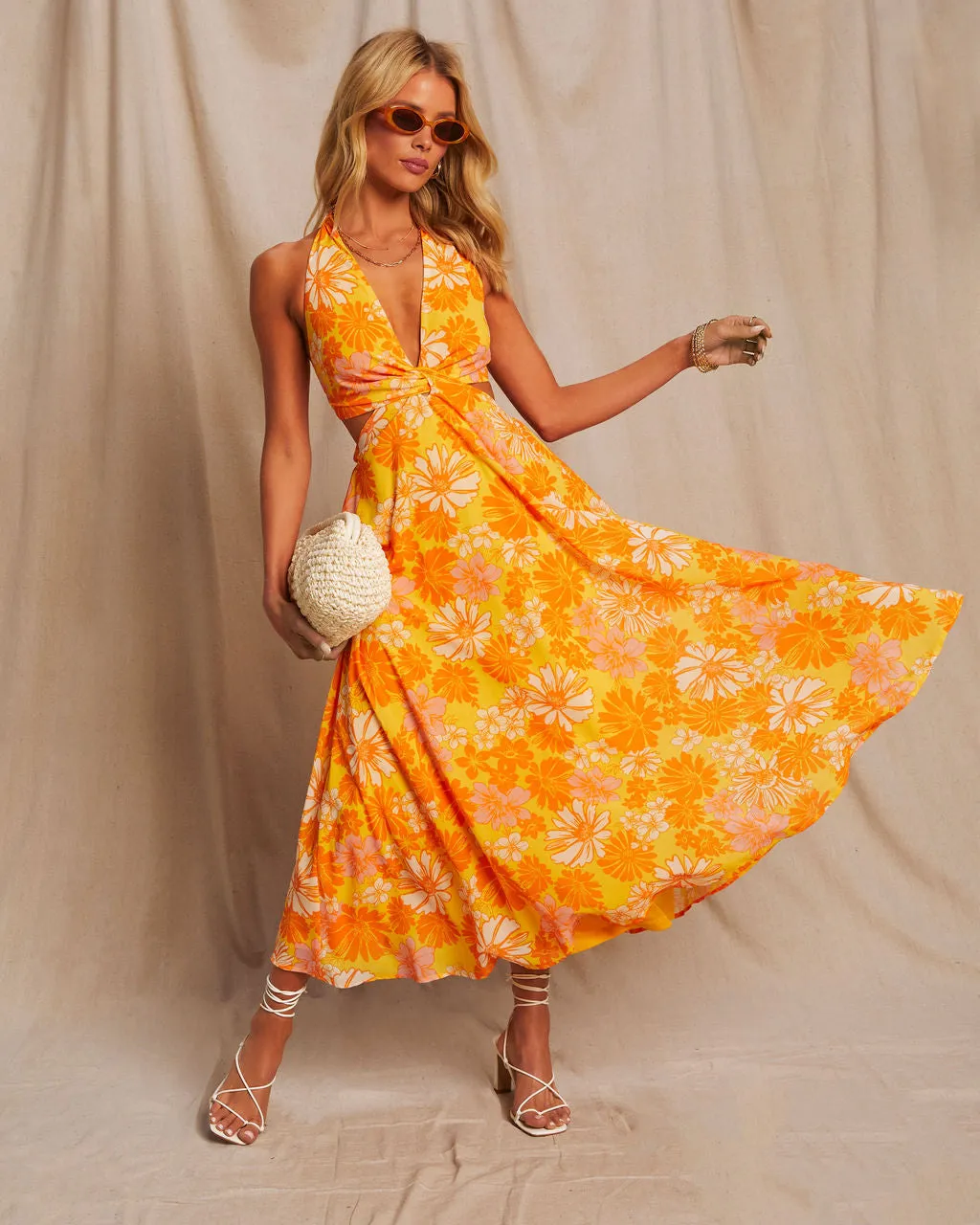 Newport Printed Halter Neck Cutout Midi Dress sold by Vici
