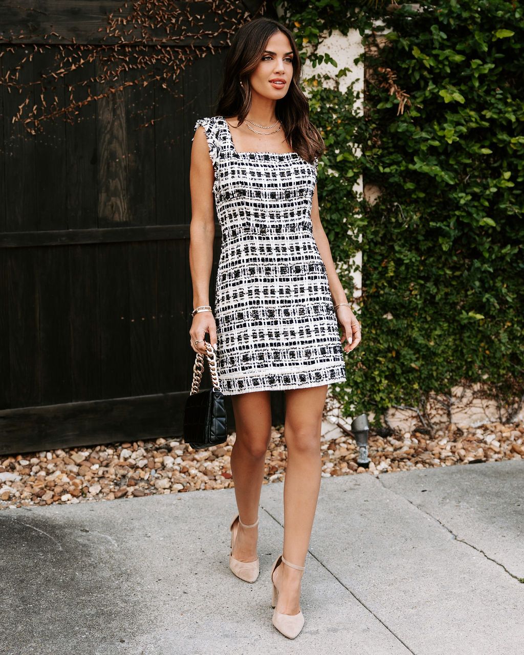 Emme Tweed Frayed Hem Mini Dress - Black/White - FINAL SALE sold by Vici