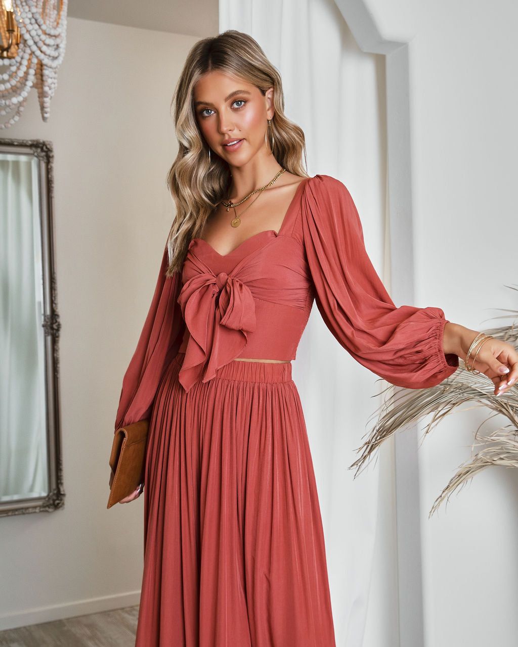 Meriah Front Tie Crop Top - Clay - FINAL SALE sold by Vici