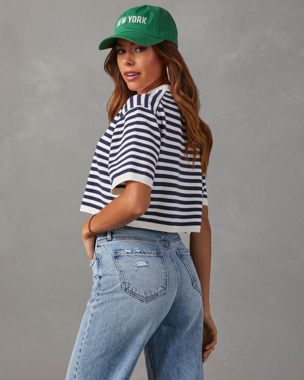Waterford Striped Short Sleeve Crop Top sold by Vici product image thumbnail 2