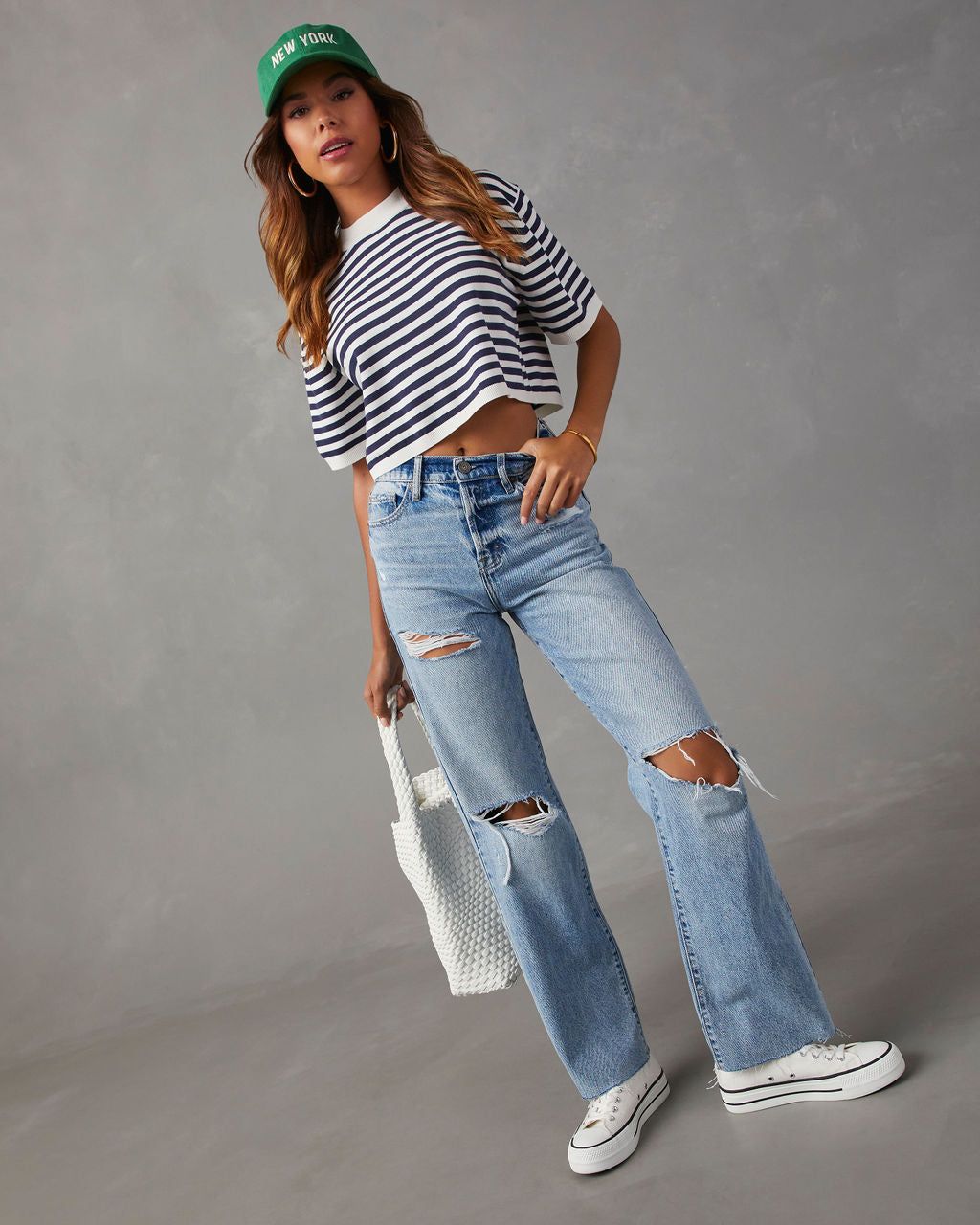 Waterford Striped Short Sleeve Crop Top sold by Vici product image thumbnail 3