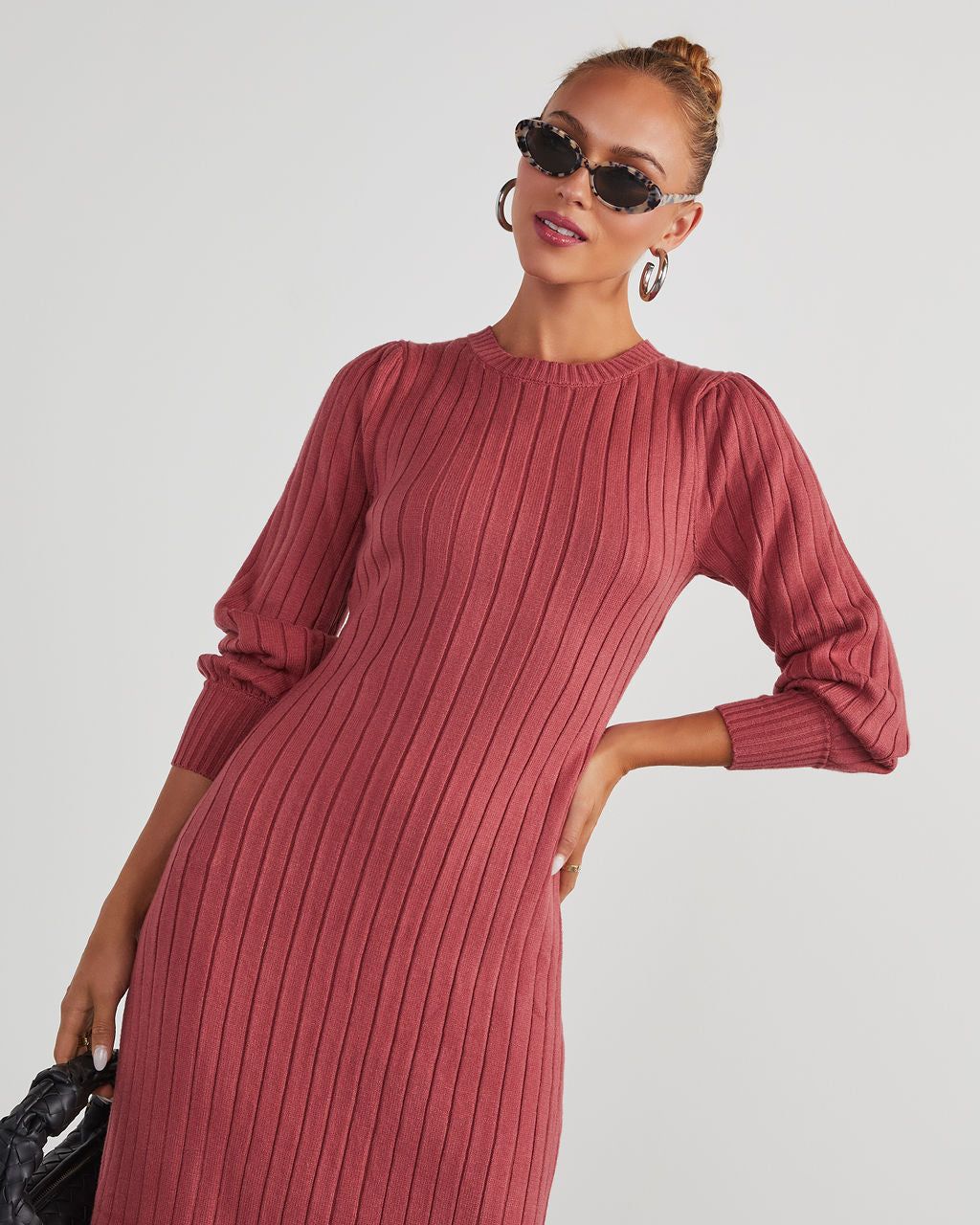Robin Balloon Sleeve Sweater Midi Dress - Marsala sold by Vici product image thumbnail 5