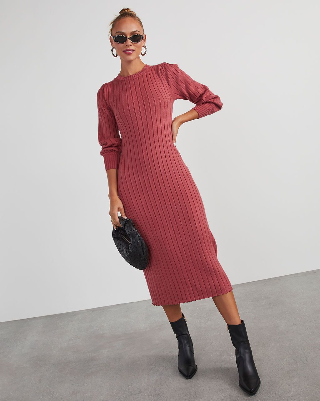 Robin Balloon Sleeve Sweater Midi Dress - Marsala sold by Vici product image thumbnail 6