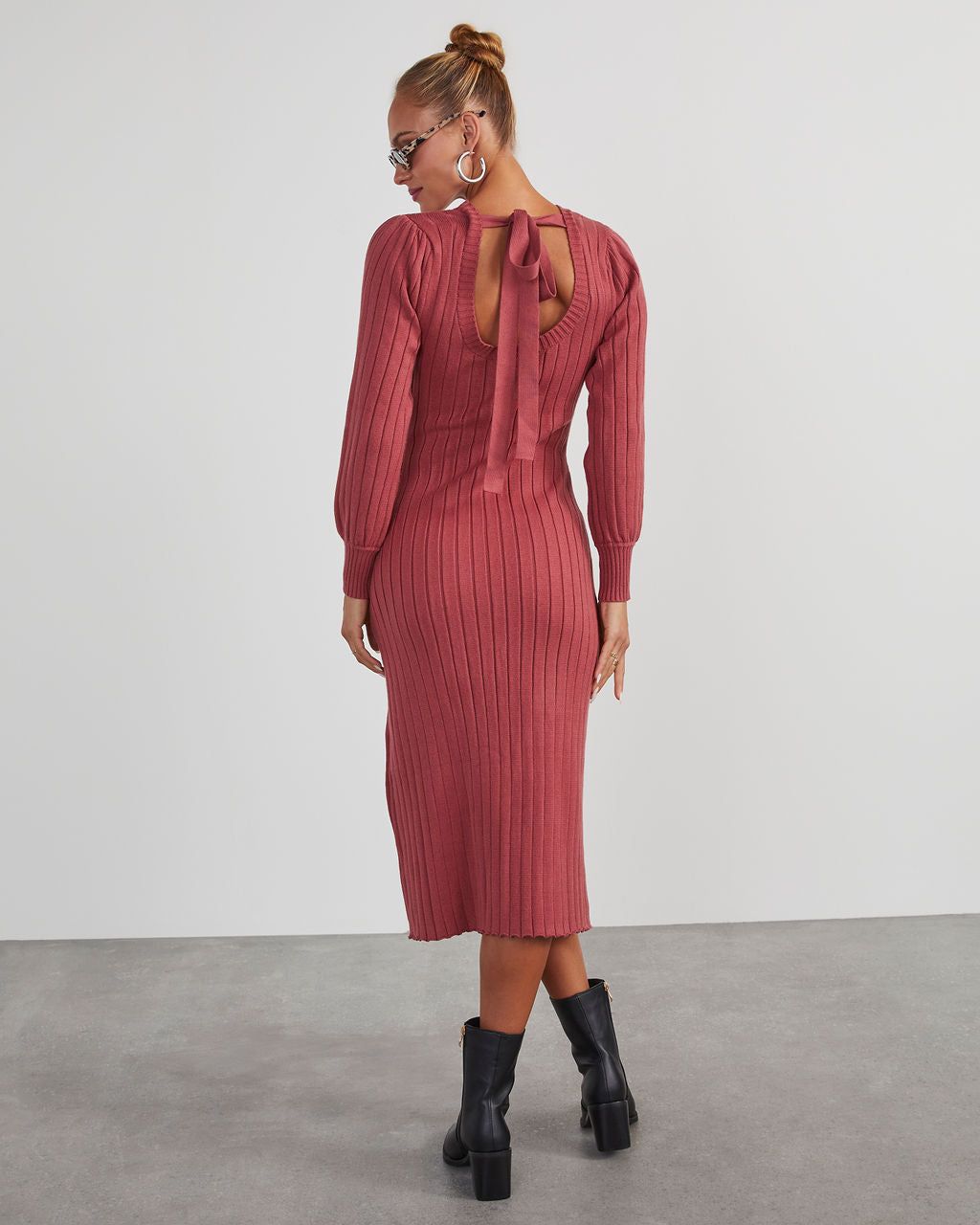 Robin Balloon Sleeve Sweater Midi Dress - Marsala sold by Vici product image thumbnail 2