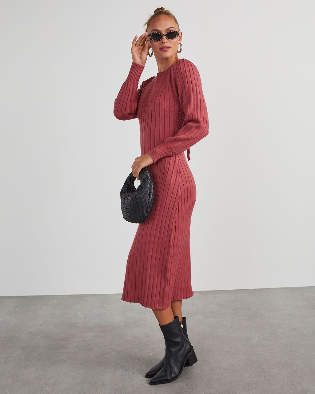Robin Balloon Sleeve Sweater Midi Dress - Marsala sold by Vici product image thumbnail 3