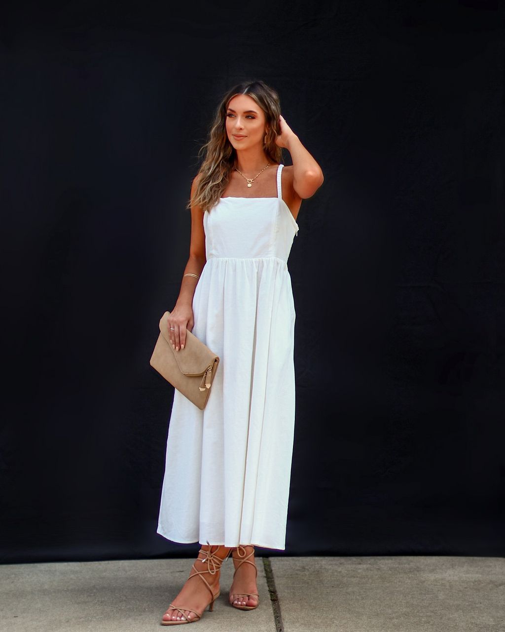 Brighter Days Cotton Linen Blend Pocketed Midi Dress sold by Vici