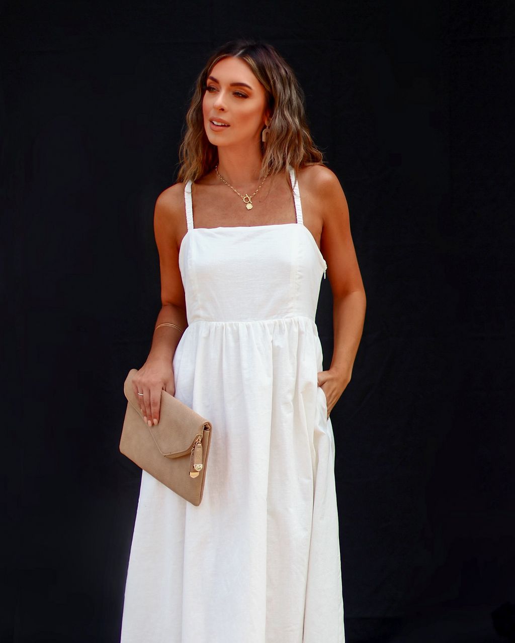 Brighter Days Cotton Linen Blend Pocketed Midi Dress sold by Vici product image thumbnail 4