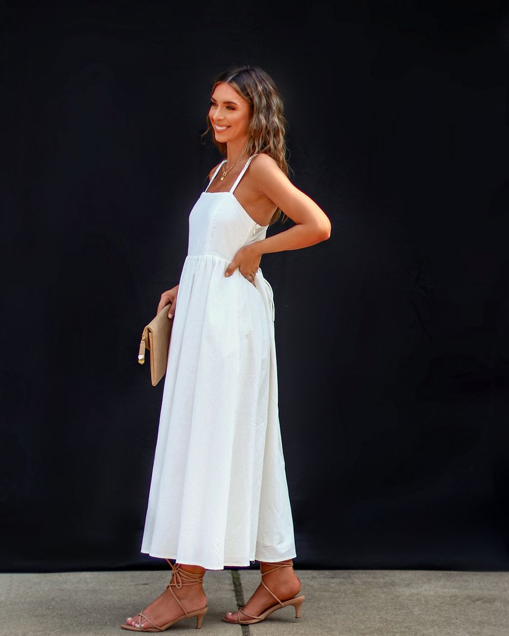 Brighter Days Cotton Linen Blend Pocketed Midi Dress sold by Vici product image thumbnail 5