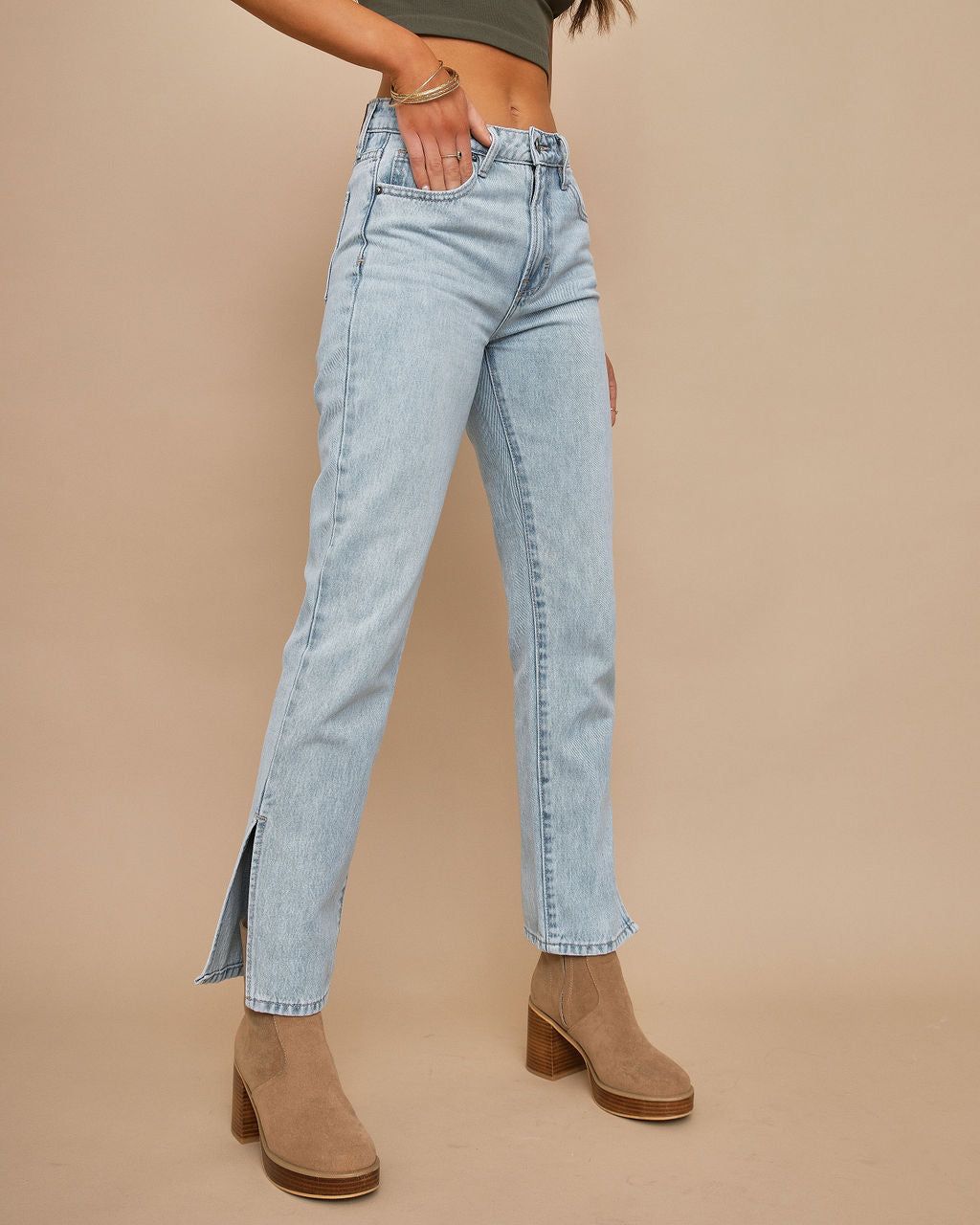 Icon High Rise Slit Straight Denim sold by Vici