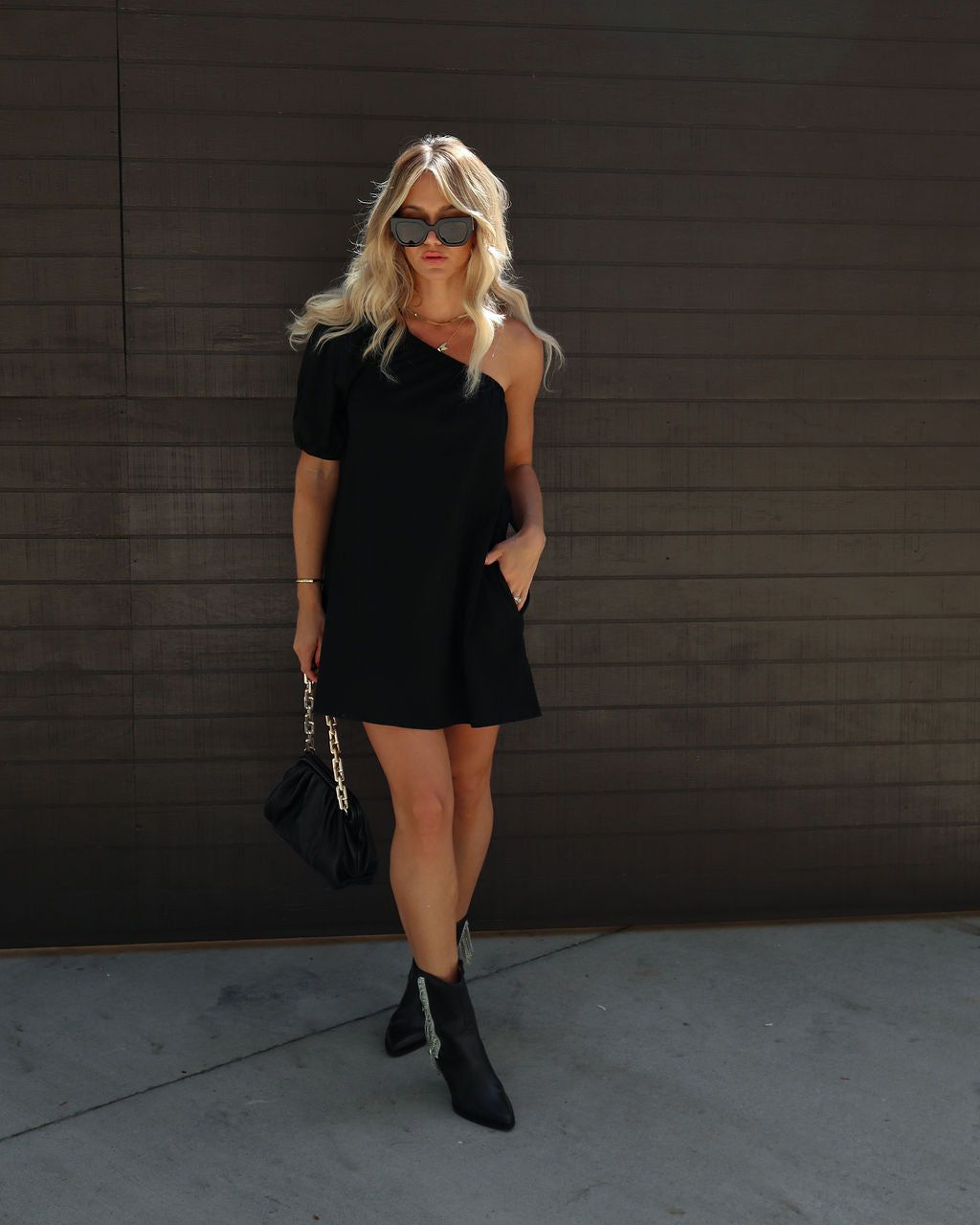 Louis Cotton Pocketed One Shoulder Mini Dress sold by Vici